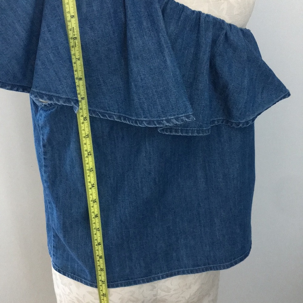 Gap Denim Asymmetrical One Shoulder Ruffle Top - Picture 5 of 6